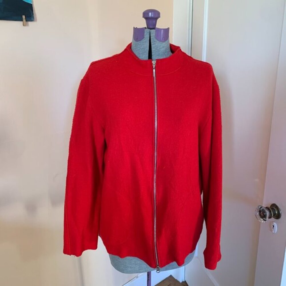 Classiques Entier‎ Red 100% Fine Merino Wool Full Zip Jacket Sweater Medium